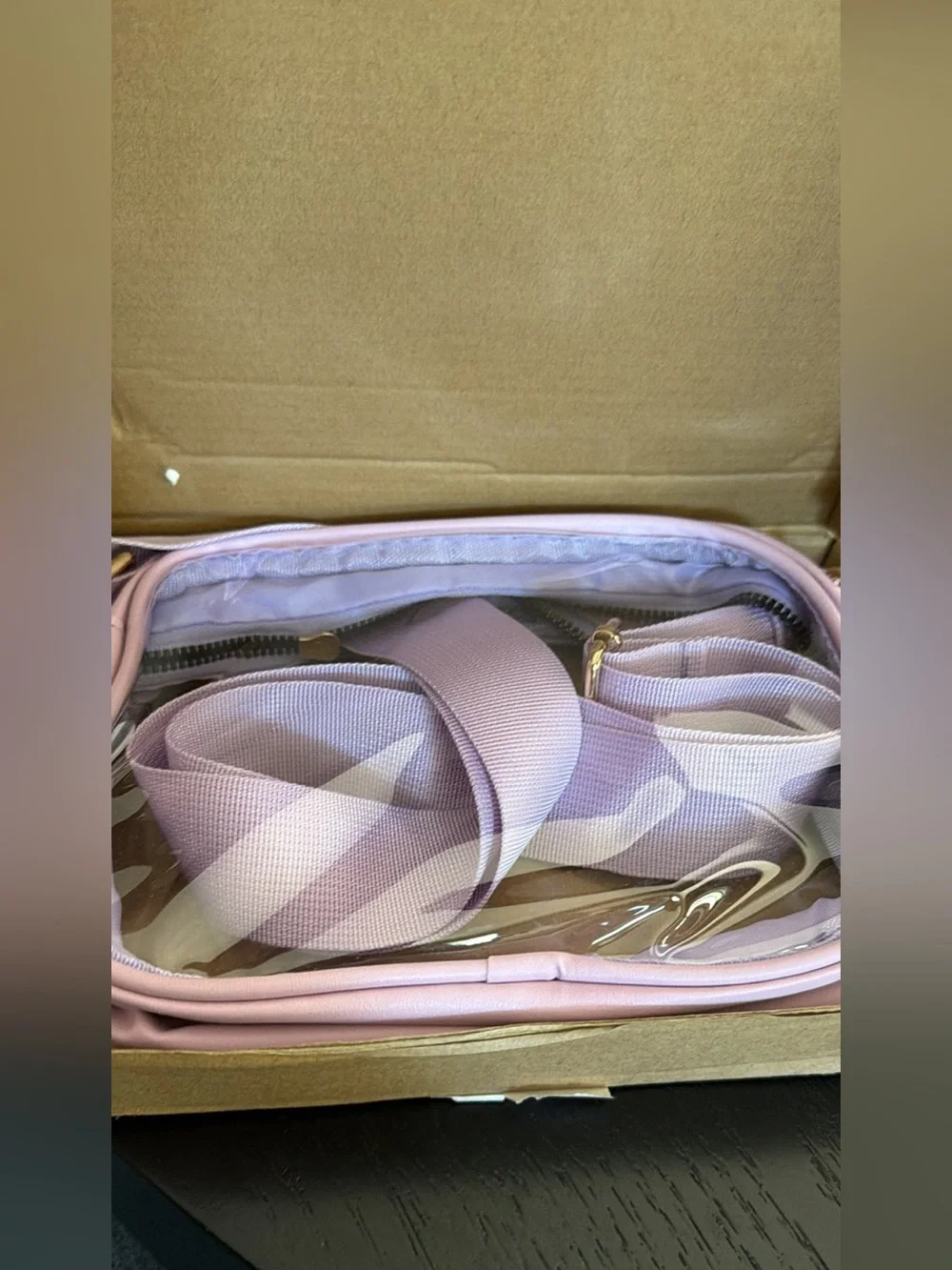 Lilac Clear Crossbody Stadium Bag with Adjustable Strap